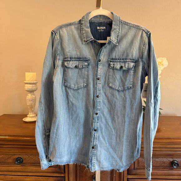 Hudson Other - Hudson Boys Easton Denim Shirt Blue Haze Raw Hem XL NWT